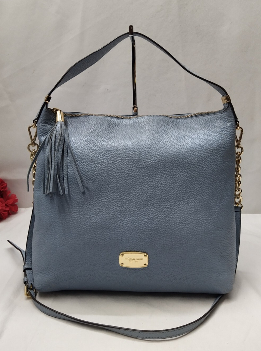 Michael Kors Blue Pebble Zipper Closure Crossbody Shoulder Bag